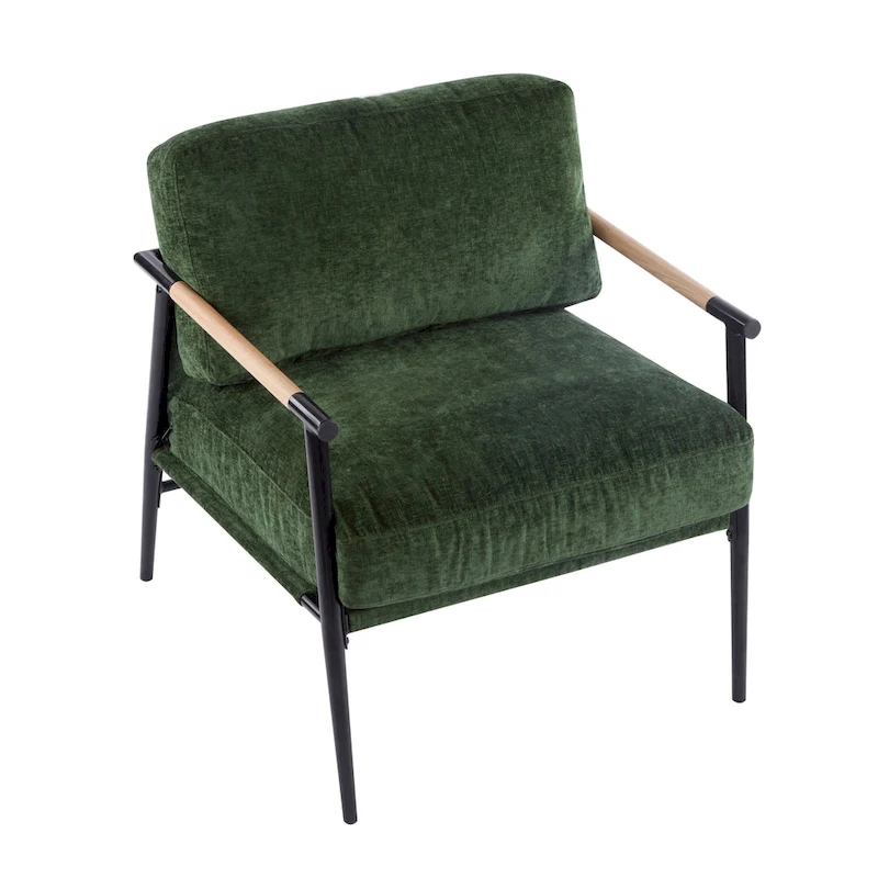 Polyester Accent Chair with Metal Frame & Wooden Armrests