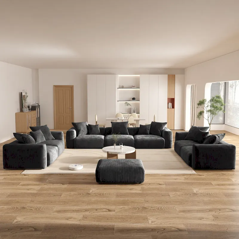 Oversized Corduroy Fabrics Sectional Sofa Set