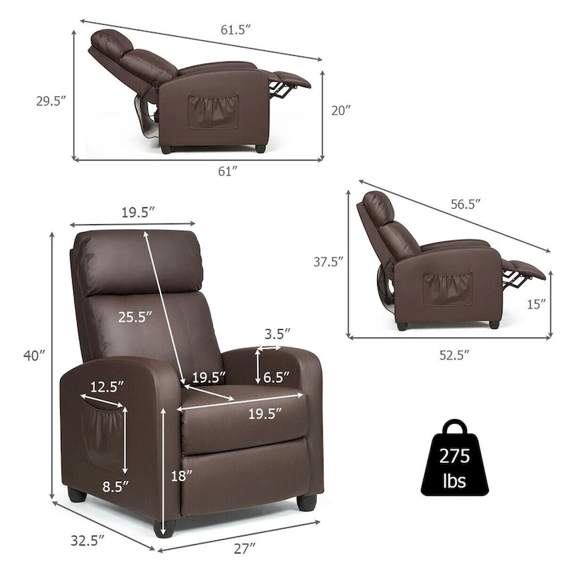 Gymax Massage Recliner Chair Single Sofa Padded Seat w/ Footrest