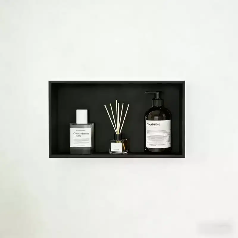 Modern Matte Black Stainless Steel Shower Niche 24x12  Recessed Single Tier Wall Shelf, No-Tile Install  Bathroom Storage  Matte Black