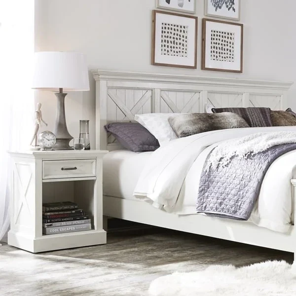 Off-White X-Frame 2-Piece King Headboard & Nightstand Set