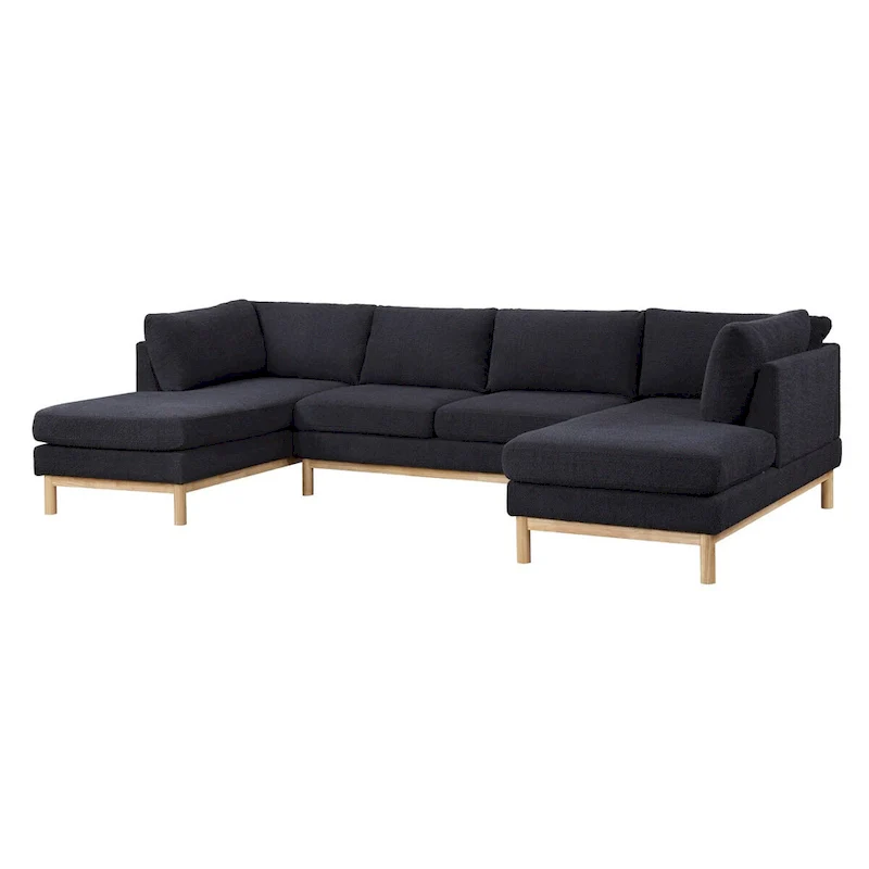 Black Sherpa U-Shaped Sectional Sofa with Double Chaise, Seats 4–6