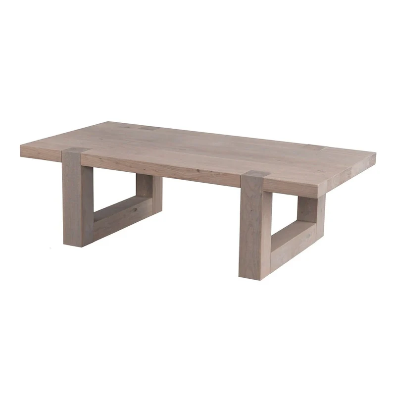 Rustic Gray Elm Wood Coffee Table with Sled Design Legs