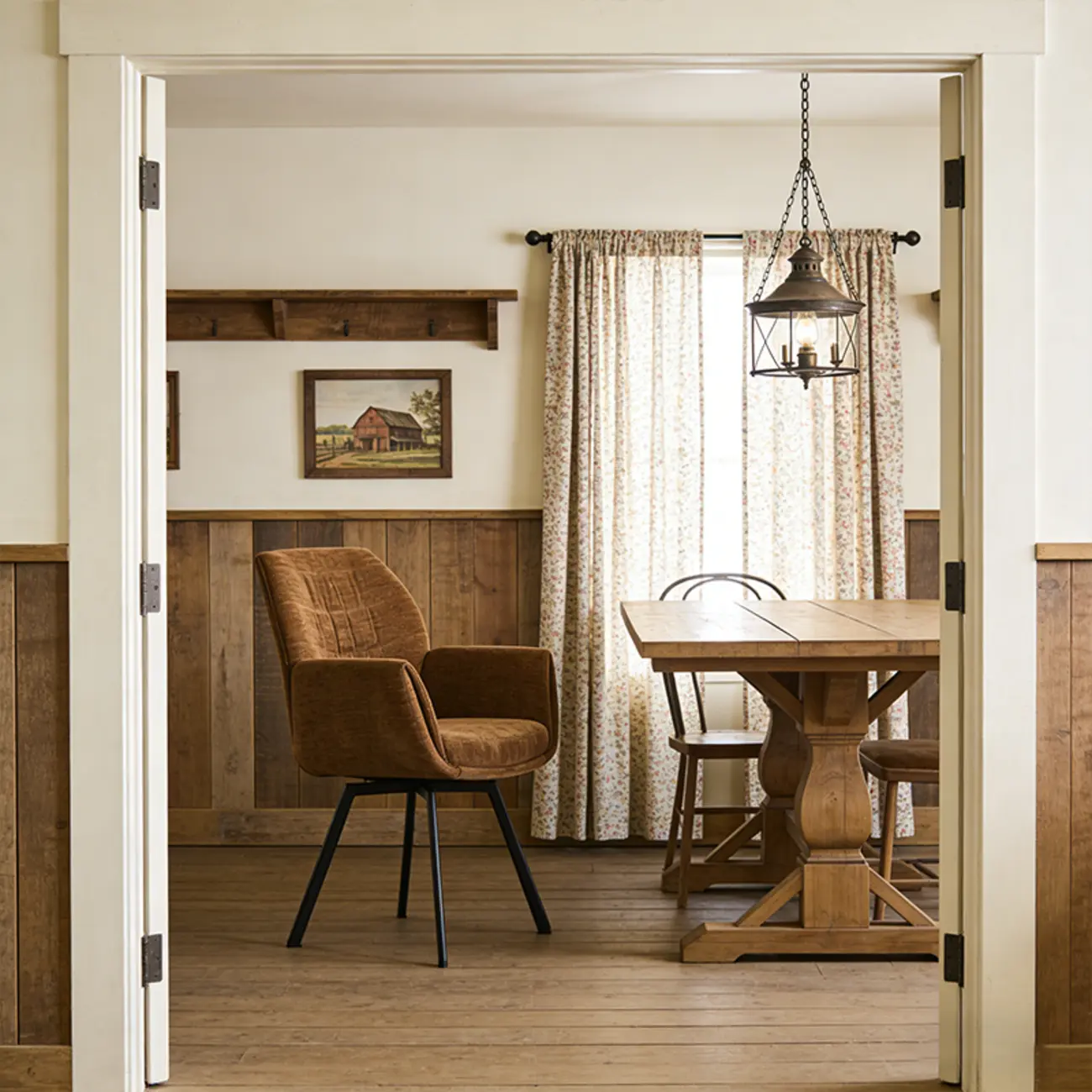 Brown Curved Back Chenille Arm Chair Dining Chairs