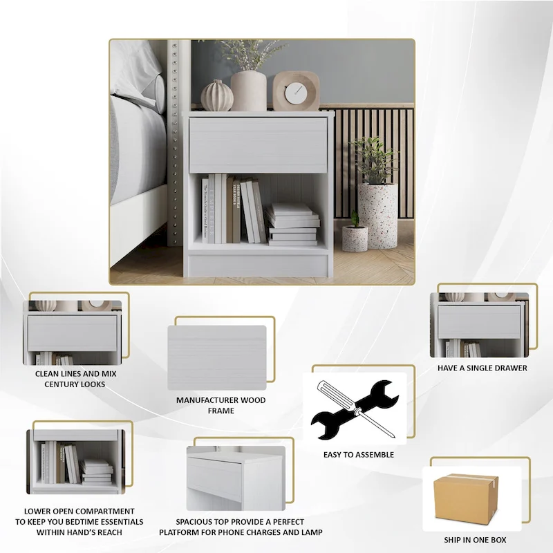 Simple Clean-Lines One Drawer Nightstand
