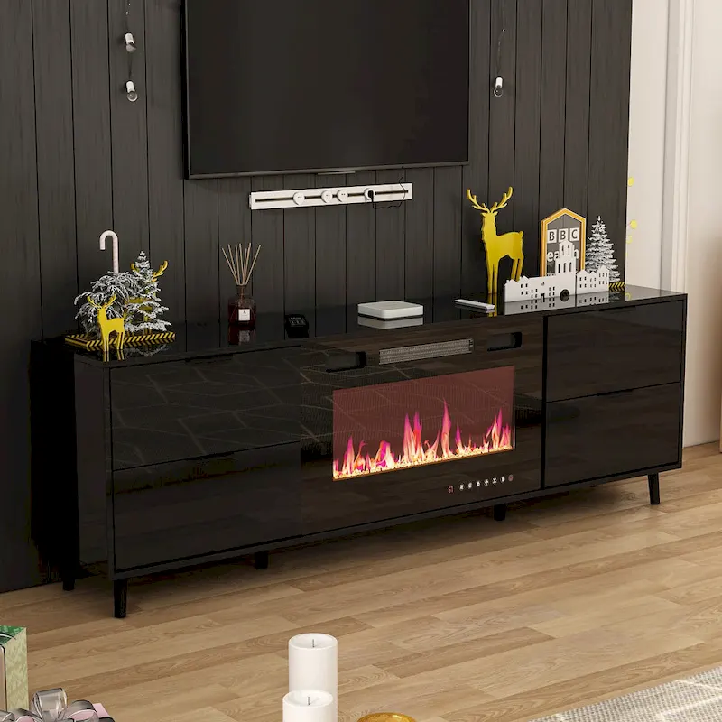High Gloss TV Stand with Optional Electric Fireplace