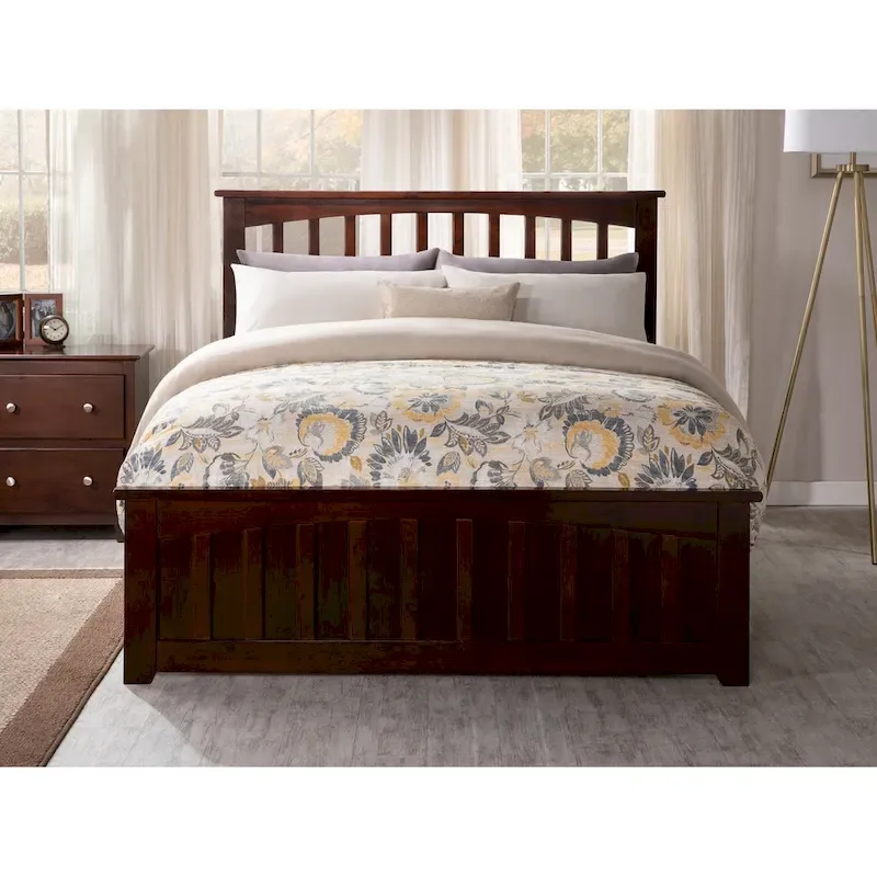 Mission Full Foundation Bed Frame with Matching Footboard in Walnut