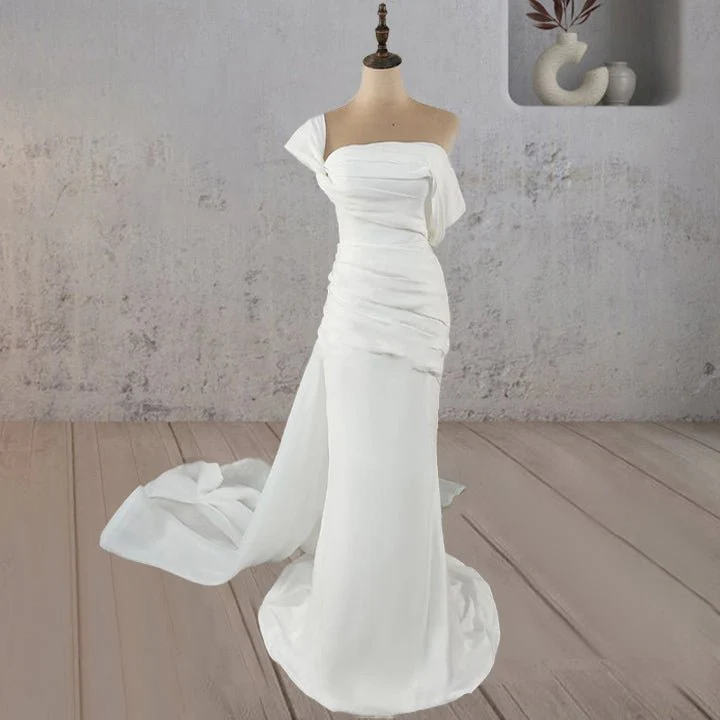 Mermaid Ruched Off-Shoulder Beauty Wedding Dress with Train