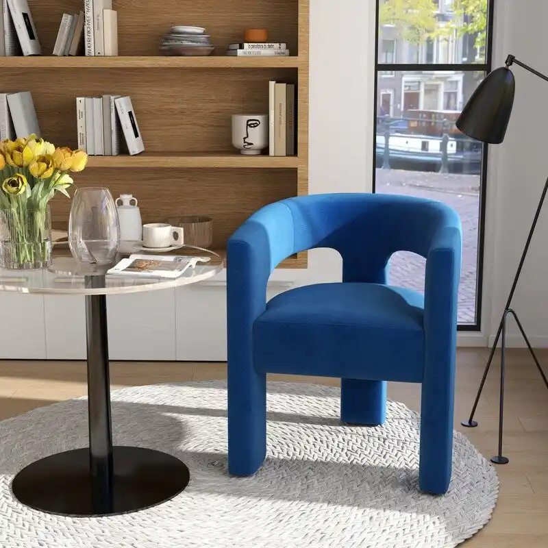 Modern Glam Velvet Upholstered Dining Chair, Open-Back Accent Chair