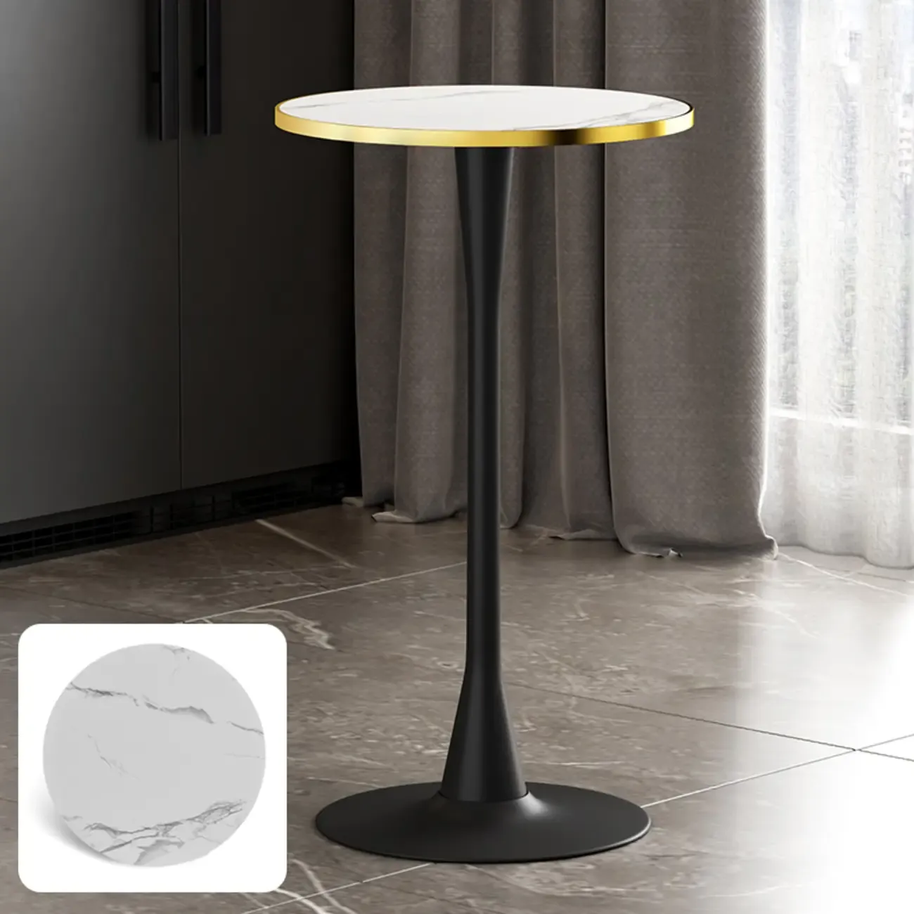 Modern Matte Black Metal Pedestal Round Wood Bar Tables