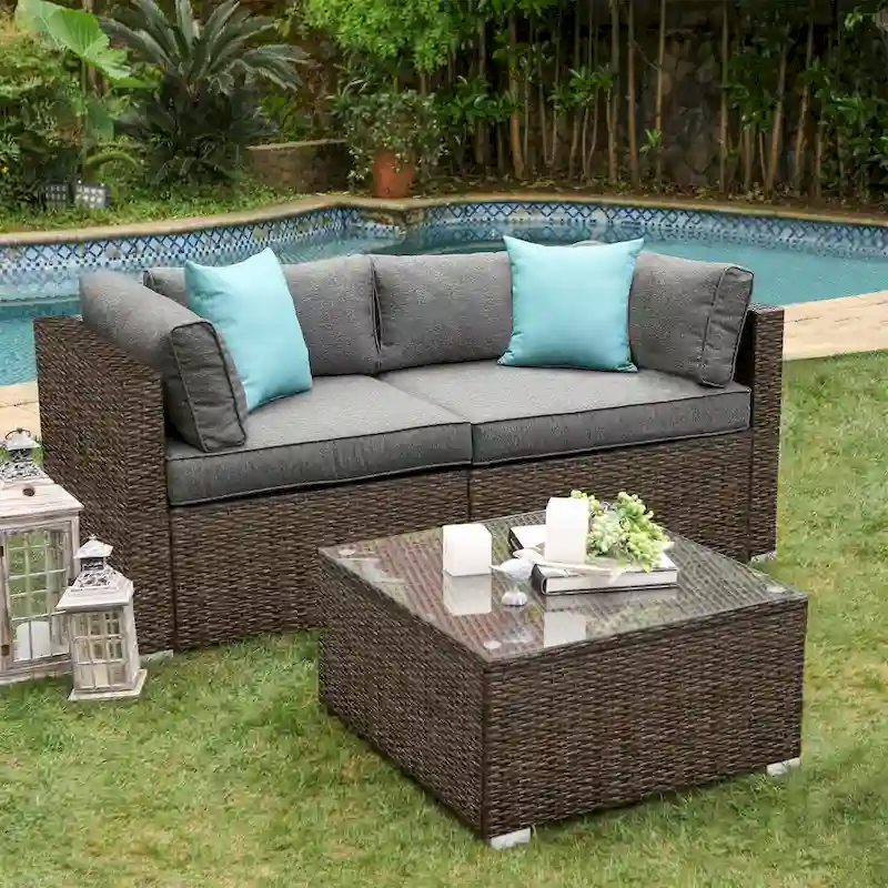 COSIEST Outdoor Patio Loveseat with Coffee Table