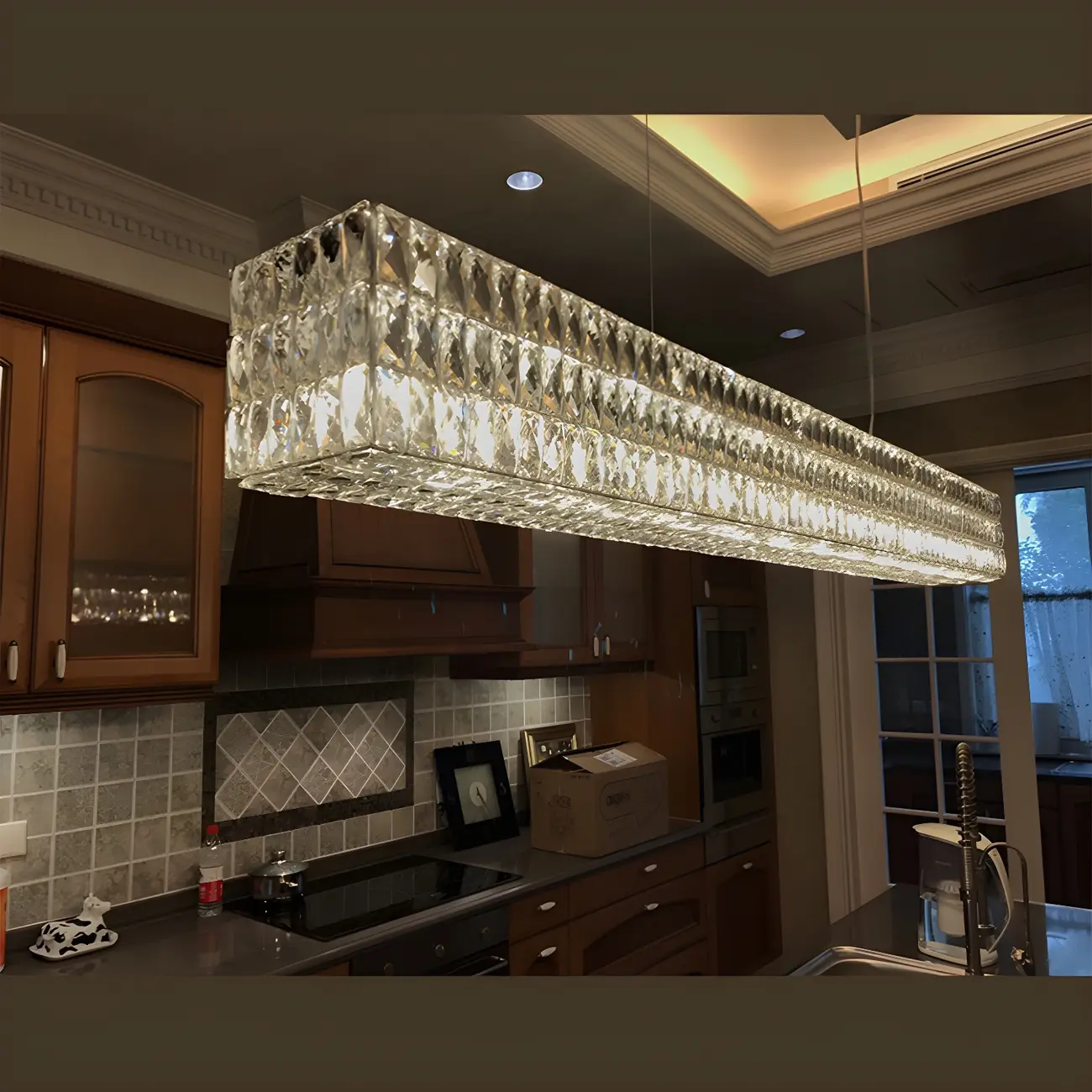 Modern Clear Crystal Rectangular Pendant Light