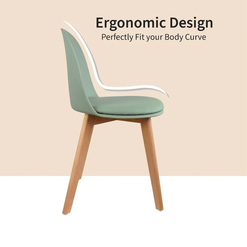 Set of 2 Dining Side Chair with Back Armless Plastic Seat Wooden Legs Kitchen Desk Task Computer