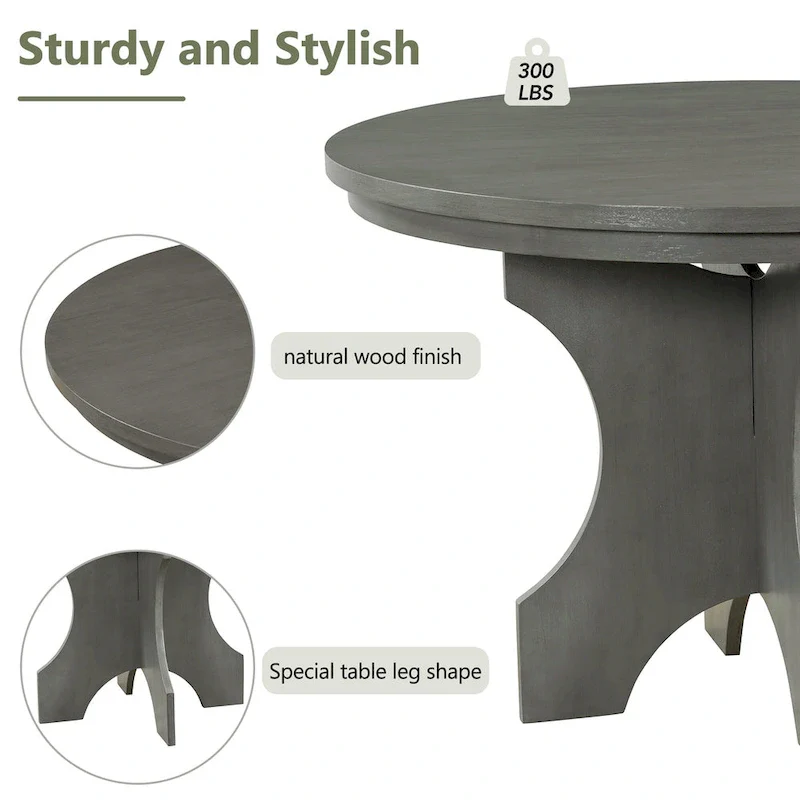 Modern Country Dining Table and Chair Sets Multi-Functional Dining Table and Chair Sets with Curved Table Base and Curved Bench