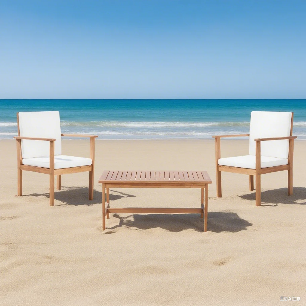 Outdoor Acacia Wood Club Chair and Coffee Table Set with Cushions