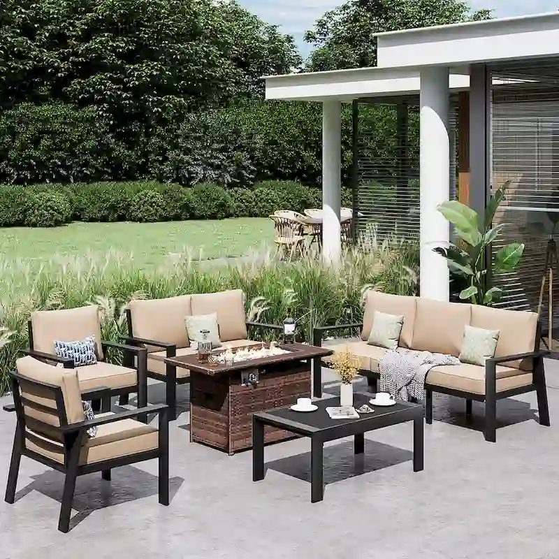 6 Pieces Patio Furniture Set Outdoor Aluminum Furniture Set with Waterproof Cover
