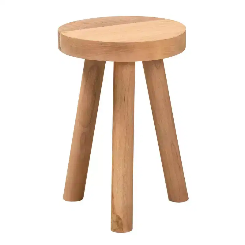 Baxton Studio Terah Teak Wood Ottoman Footstool Natural Brown: Round, Solid, No Assembly Required