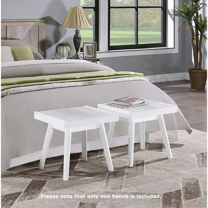 White Slatted Solid Wood Bench – Single Seat