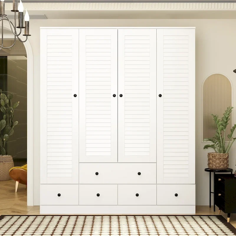 Wardrobe Armoire Closet 59W Large Freestanding Wardrobe Cabinet White