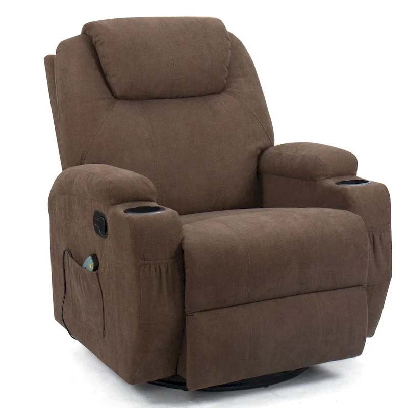 Swivel Massage Recliner Chair, Fabric, Single Seat – Brown / Beige / Grey