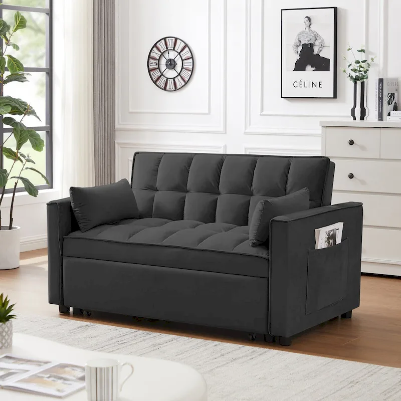 Modern Velvet Loveseat Futon Sofa Couch Pullout Bed,Small Love Seat