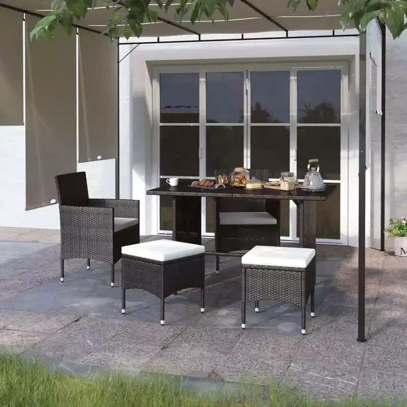 vidaXL Patio Chair and Stool Set Outdoor Lounge Seating 4 Piece Poly Rattan