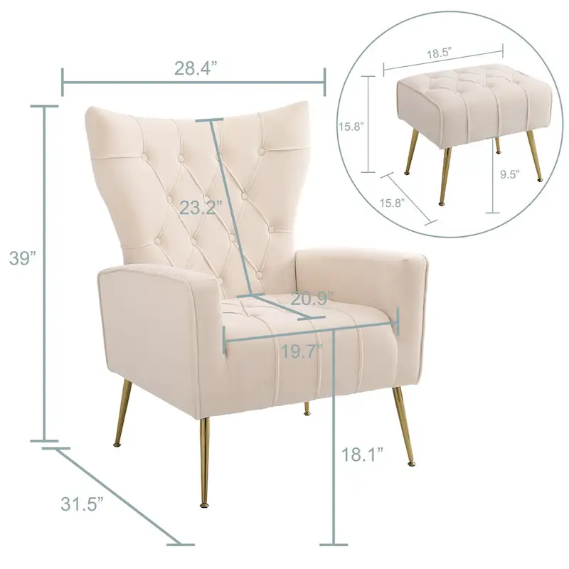 Gray Wingback Accent Chair with Ottoman Set