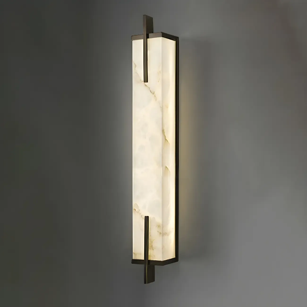 Modern Rectangle Stone Shade Metal LED Wall Sconce