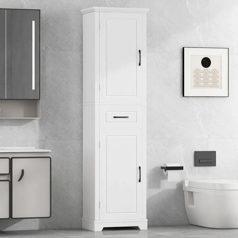 Tall Bathroom Storage Cabinet, Freestanding Storage Cabinet with Two Doors and Adjustable Shelves, Door Shelve Design
