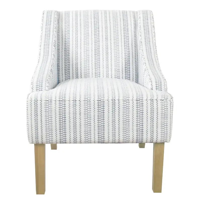 Yolu Accent Chair, Farmhouse Striped Print, Blue and White Polyester