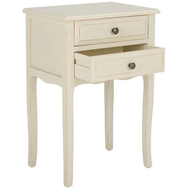 French Farmhouse Accent Table with 2 Drawers - Natural Elm Wood