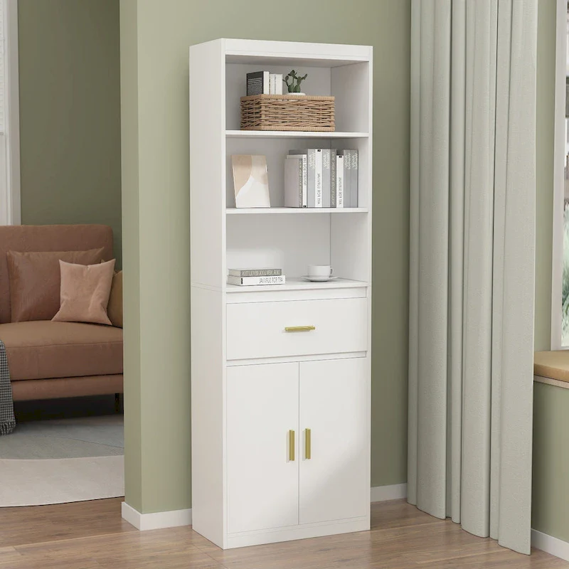 White Tall Storage Cabinet with Drawer - Multi-User