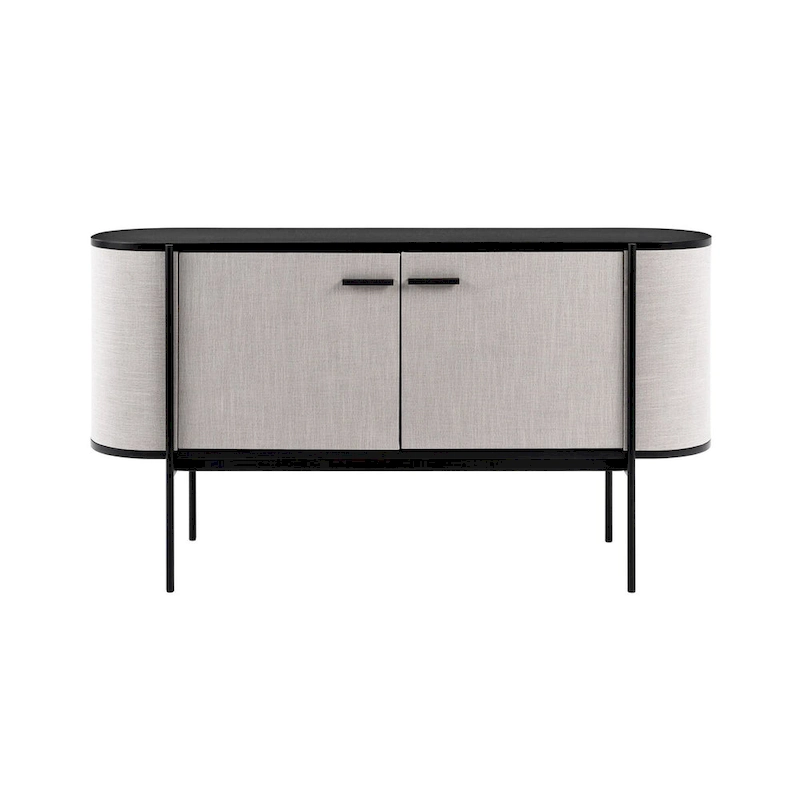 Modrest Hobart Modern Beige Fabric & Black Metal Buffet