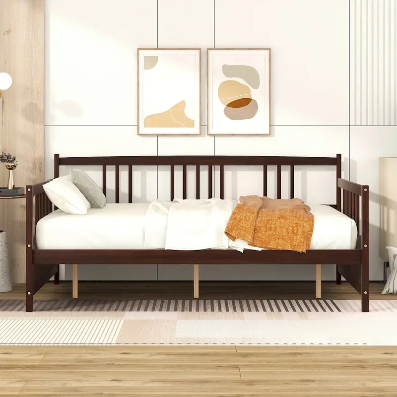 Full Solid Wood Daybed with Backrest & Armrest