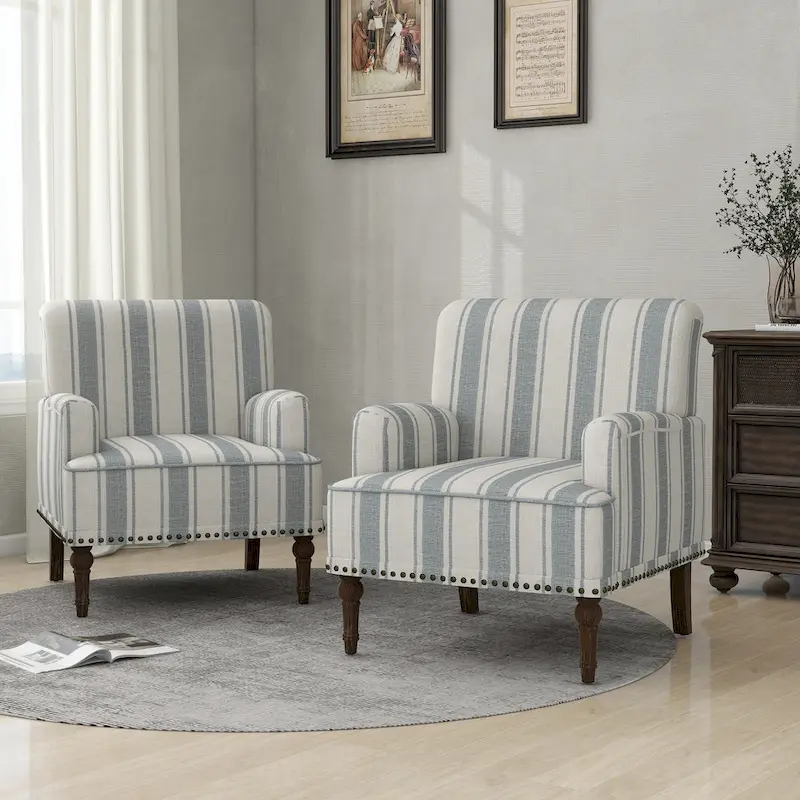 Modern Striped Accent Chairs with Arms