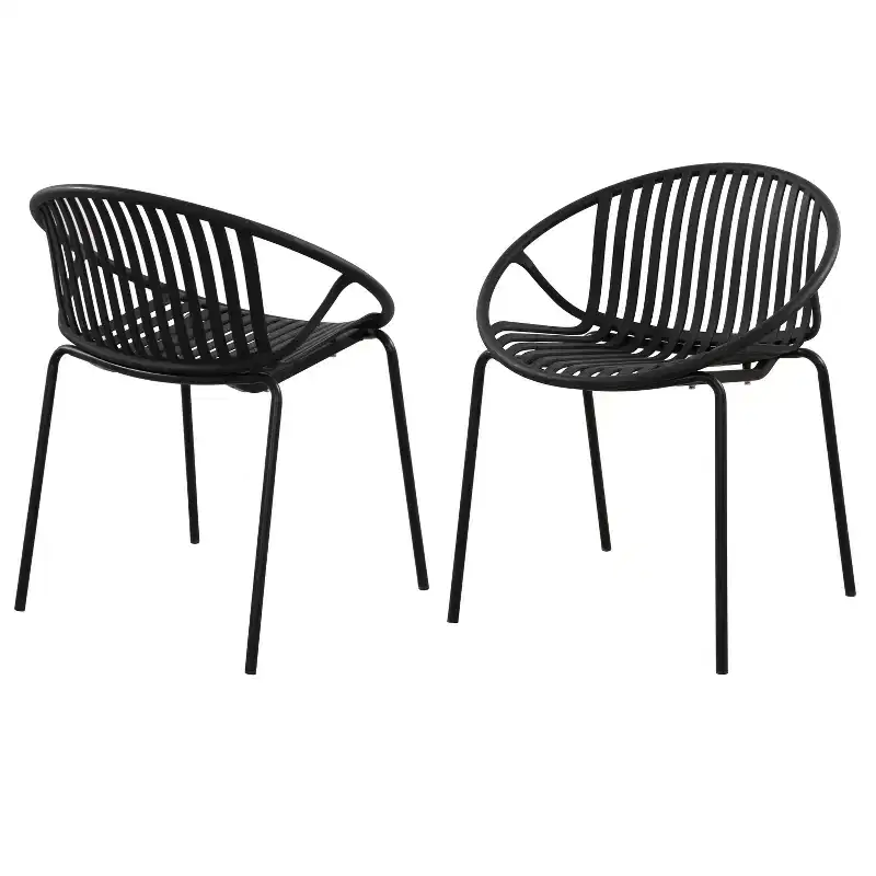 Patio Dining Chairs Stackable Chairs with Breathable Design Modern Simple Art Style (Set of 2),Metal Legs+Plastic backrest,Black