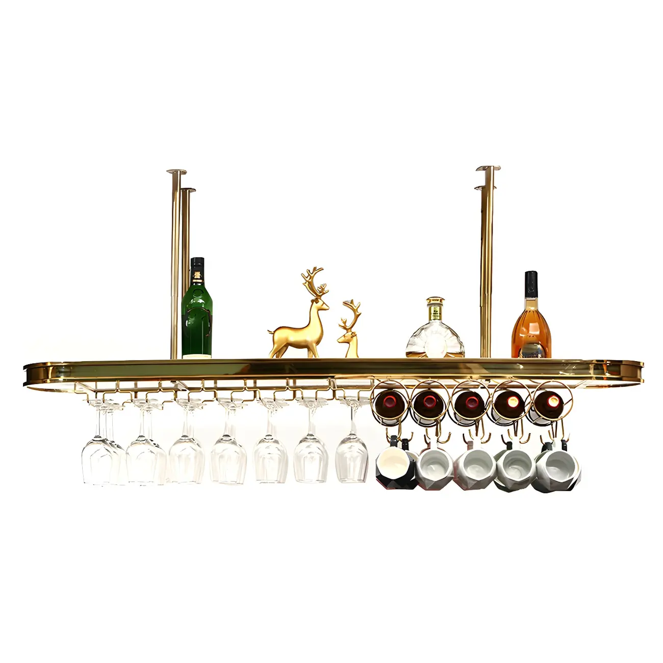 Modern Gold Metal Wine Rack with Glass Holder