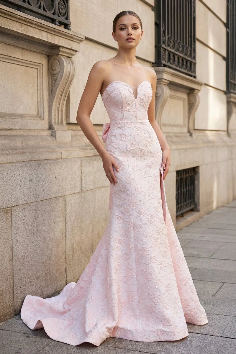 Strapless Floral Printed Mermaid Prom Dress With Split