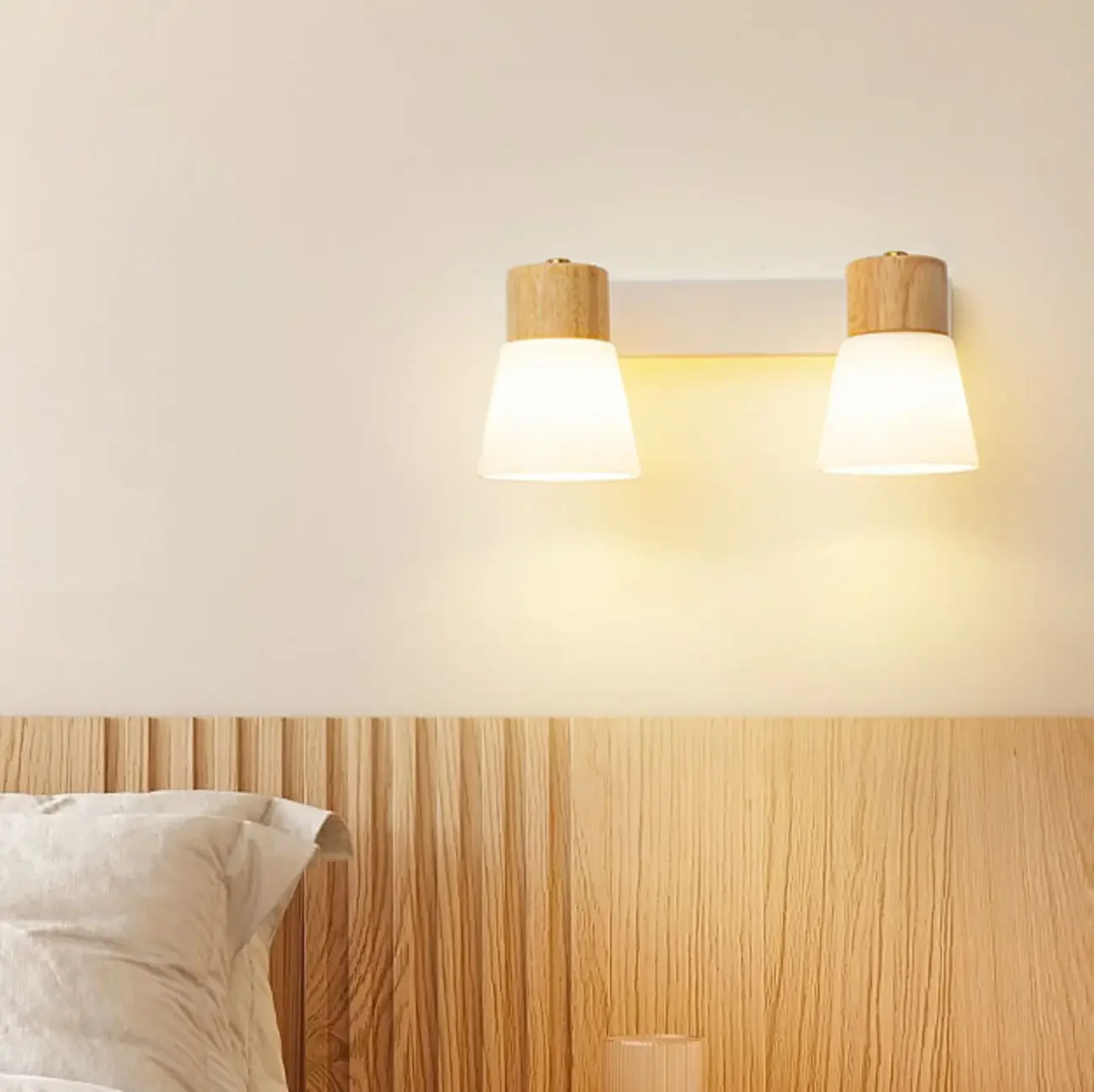 Mini White Natural Wood Metal Wall Sconce