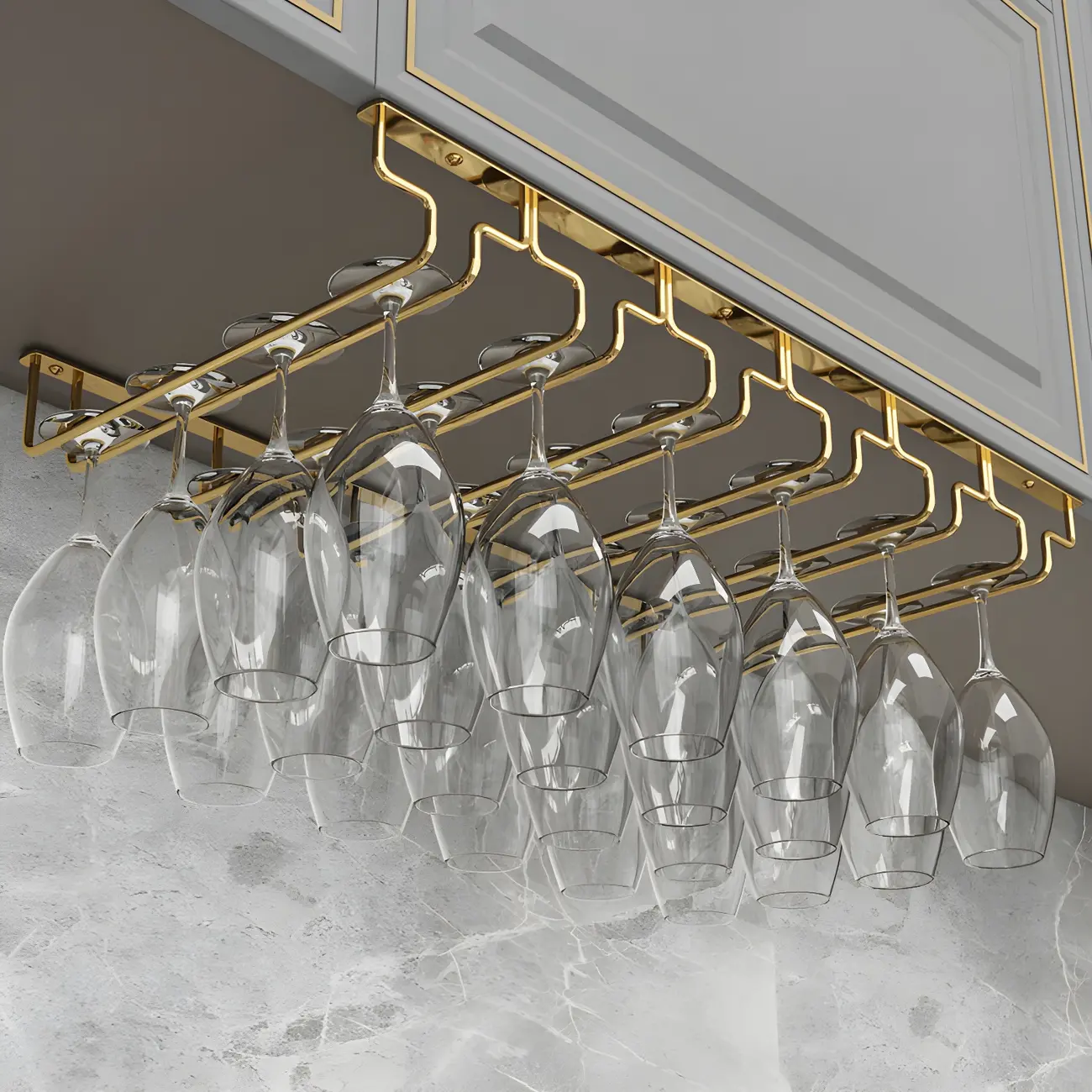 Gold Rectangular Hanging Metal Wine Glass Rack