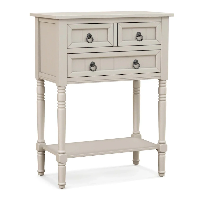 Console Entryway Table with 3 Drawers Open Shelf Beige/Dark Grey