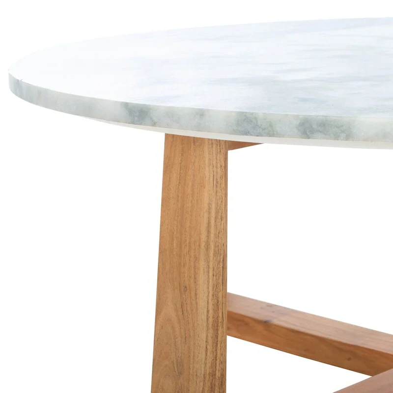 Round Marble Top Coffee Table with Acacia Wood Legs – White/Natural / White/Black