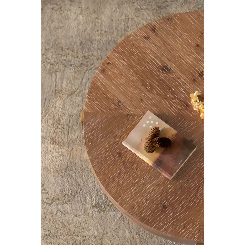 Modern Retro Splicing Round Coffee Table with Cross Legs