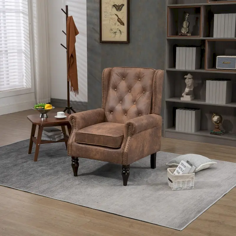 Single-Seat Barrel Accent Armchair with Wood Frame – Black / Brown / Camel / Coffee