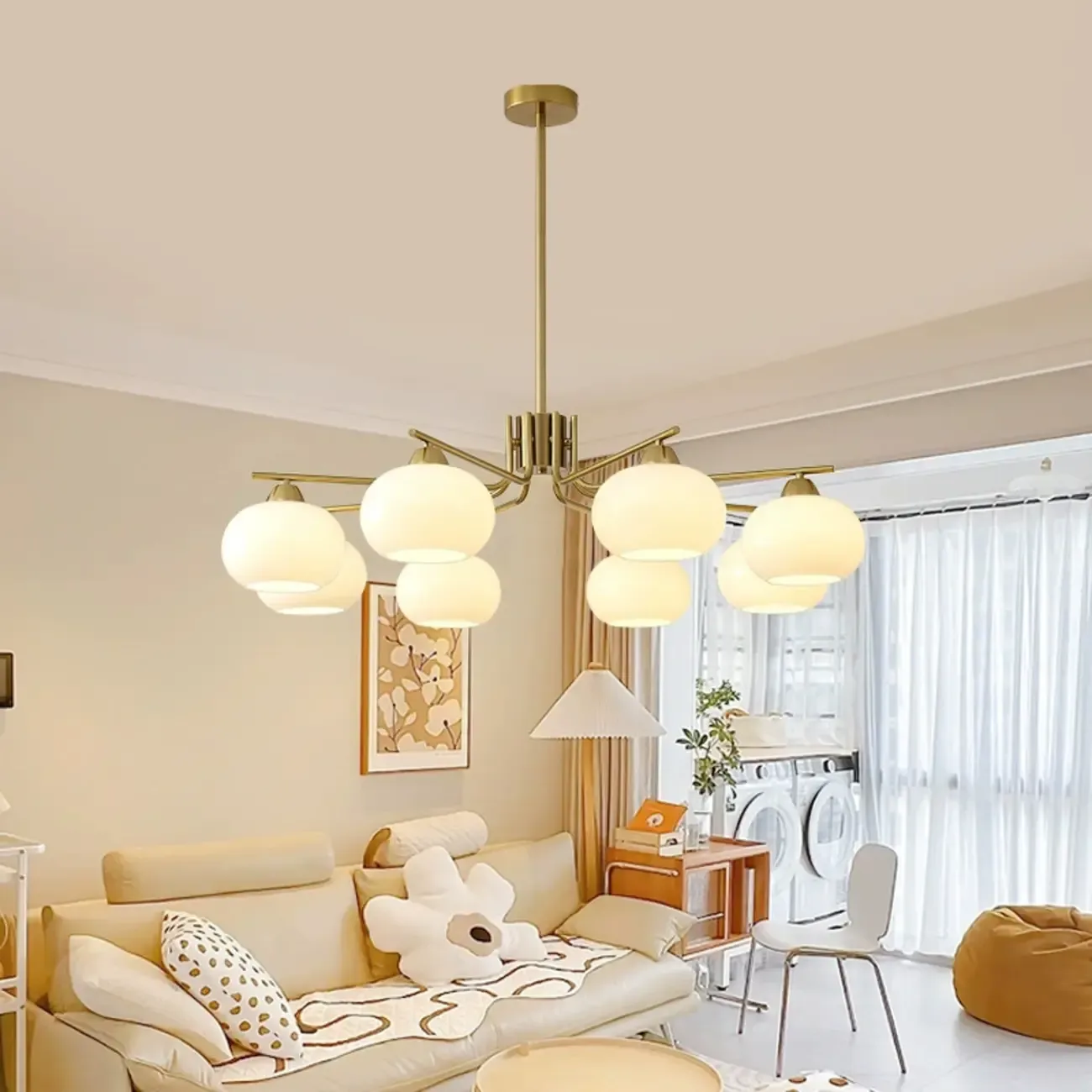 Modern White Drum Glass Living Room Chandelier