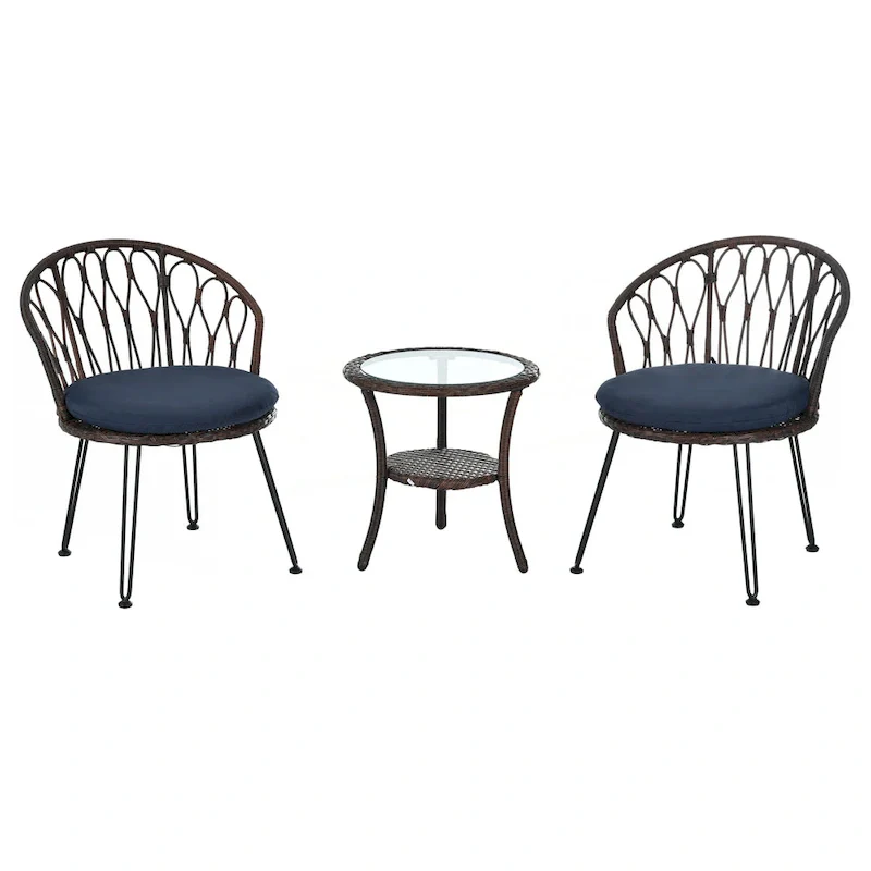 2 Rattan Single Chairs with A Glass Round Table