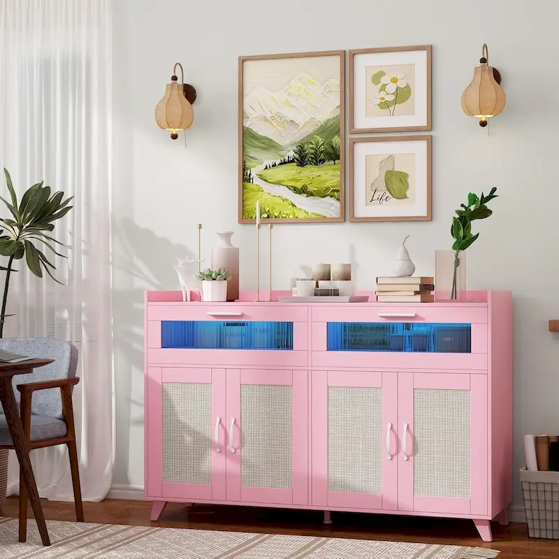 Sideboard Buffet Cabinet with LED Lighting and Power Outlets