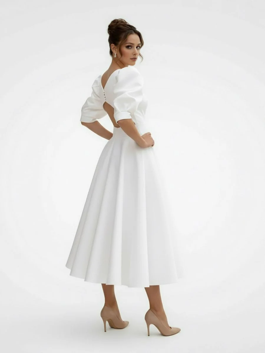 Elegant Bateau A Line Satin Knee-length Wedding Dress