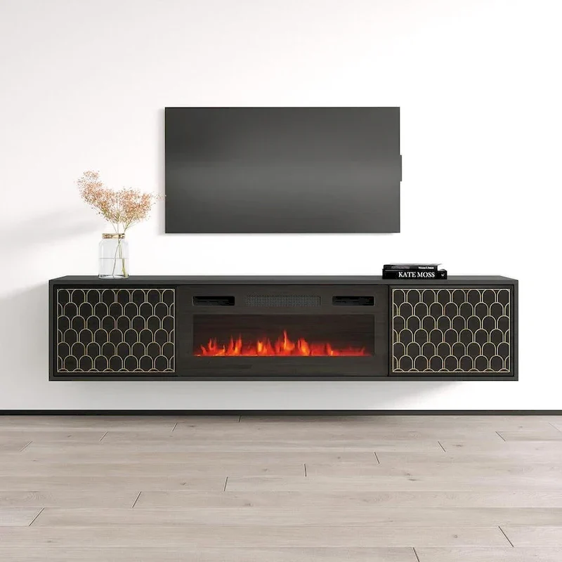 Modern TV Stand with Electric Fireplace - High Gloss