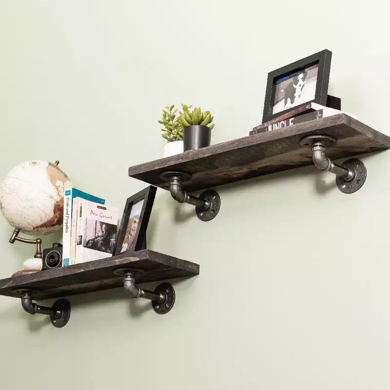 RESTORE Boulder Black 24 in. Shelves with L-Shaped Brackets by Pipe Decor